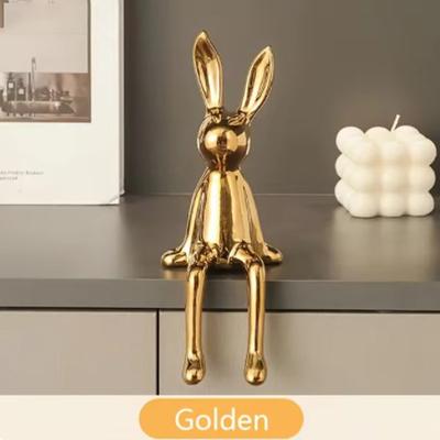 Inspire Daily Merch Ceramic Long Eared Rabbit Ornament, Creative Home Decoration, Living Room Bedroom Office Art, Light Luxury Aesthetics gold