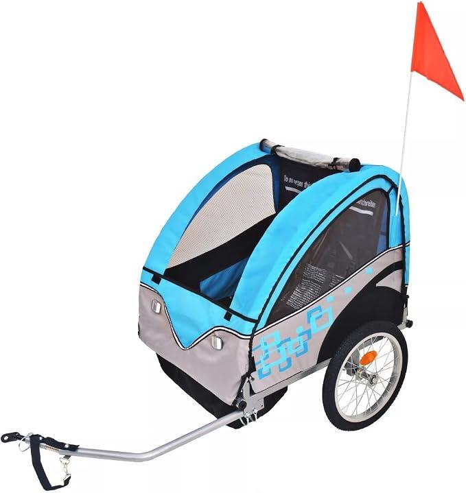 Kinder Fahrradanhänger Grau und Blau 30 kg AnhäNgerkupplung FüR Fahrrad