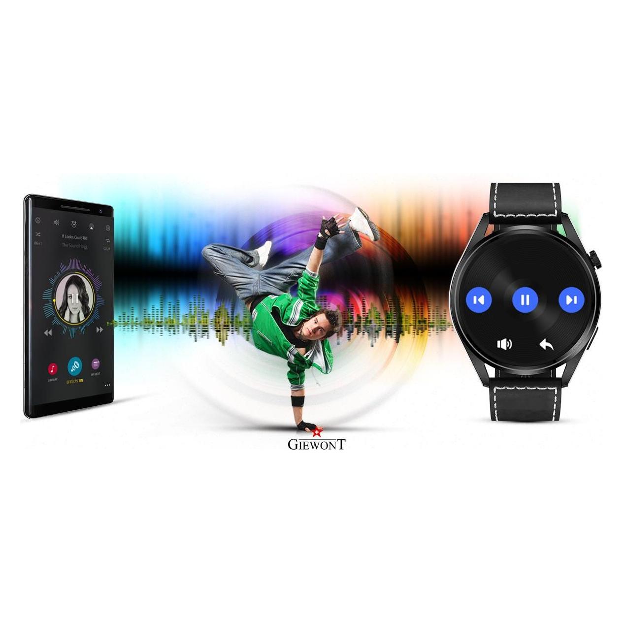 Giewont Smartwatch Smartwatch GW450-2 Czarny + Pasek Czarny Skórzany (47 mm, Schwarz, ohne SIM) (GW450-2)