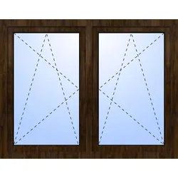 Kunststoff Fenster 2-flügelig symm Dreh-Kipp/Dreh-Kipp HENRY fester Pfosten 2-fach verglast Nussbaum holzähnlich innen öffnend Seitenunabhängig