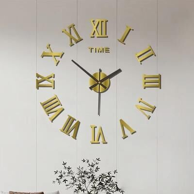 Inspired Finds Large 3D DIY Wall Clock Frameless Silent Sticker Modern Wall Decor roman Num gold