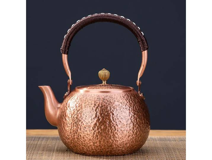 Bouilloire à thé bouillante en cuivre pur 600/1200/1600ml, Pot en cuivre fait à la main de Style rétro, grande capacité, théière de soins de santé, bouilloire bouillante
