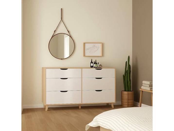 Dmora - Kommode Christiane, Wohnzimmerbuffet, Wohnzimmer-Sideboard, Moderne Küchen-Speisekammer, 156x40 h92 cm, Eiche und Weiß