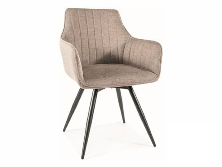 SIGNAL MEBLE BALLO, Gepolsterter Esszimmerstuhl mit 180° Drehmechanismus, Beige, Metallgestell Schwarz, Moderne Polsterung mit Ziernähten, 84 cm Höhe