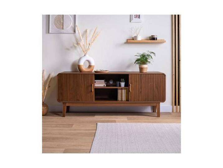 Sicaan meuble tv rétro 145cm 2 portes finition noyer milo