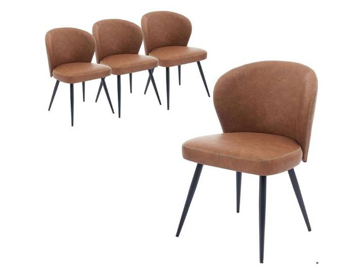 Lot de 4 Chaises de Cuisine - HOERFURIY - Industrielles - Cuir Synthétique - Marron - 4 Places