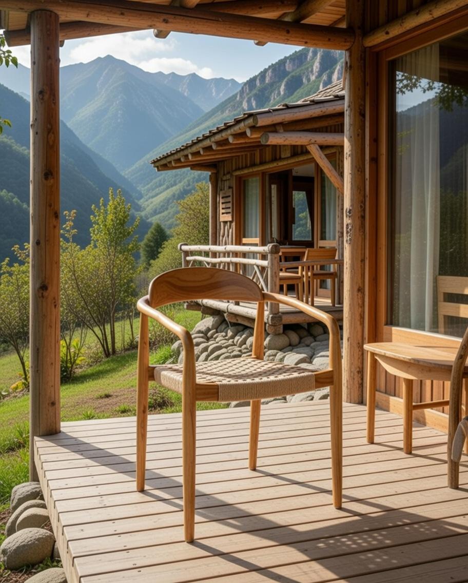 Stilvoller Gartenstuhl aus Holz mit ergonomischen Armlehnen