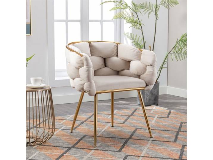 Chaise de maquillage - Fauteuil de relaxation - Fauteuil d accent avec pieds en metal dore pour chambre et salon - Beige