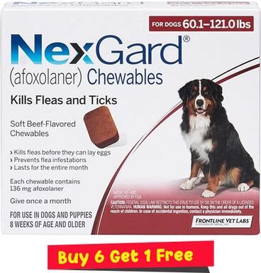 Nexgard For Extra Large Dogs 60.1-120 Lbs (Red) 136mg 6 Chews