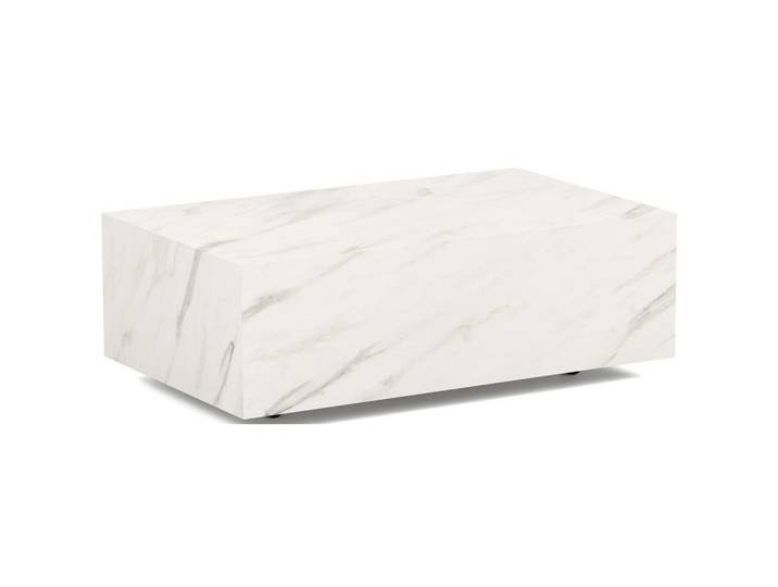 COUCHTISCH Noma Rechteckig in Marmor Weiß, Blockform mit versteckten Rollen 90/55/28 cm