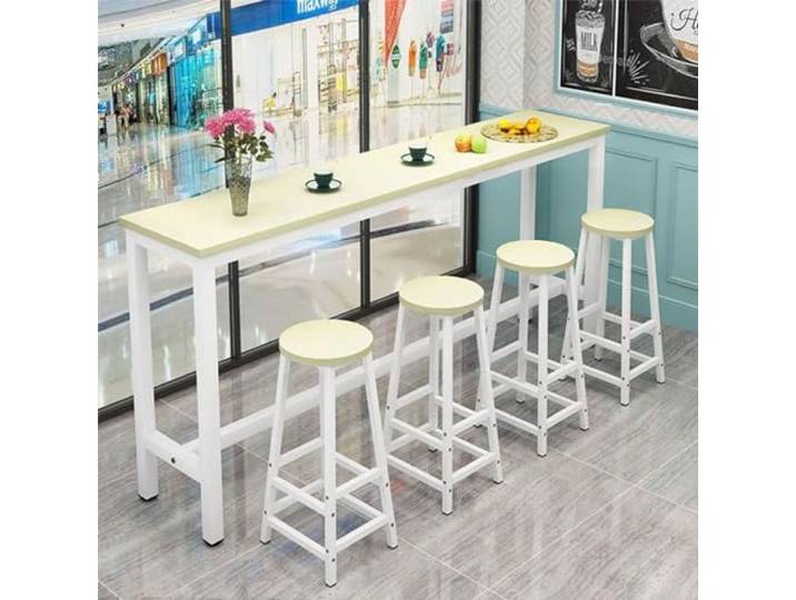 KERIVO Bartisch mit Barhocker Set,küchentheke aus Holz und Metall,Bartisch mit robustem Metallrahmen, Bar, Café, Restaurant, Balkon Weißer Ahorn + Weiß 160×30×100cm