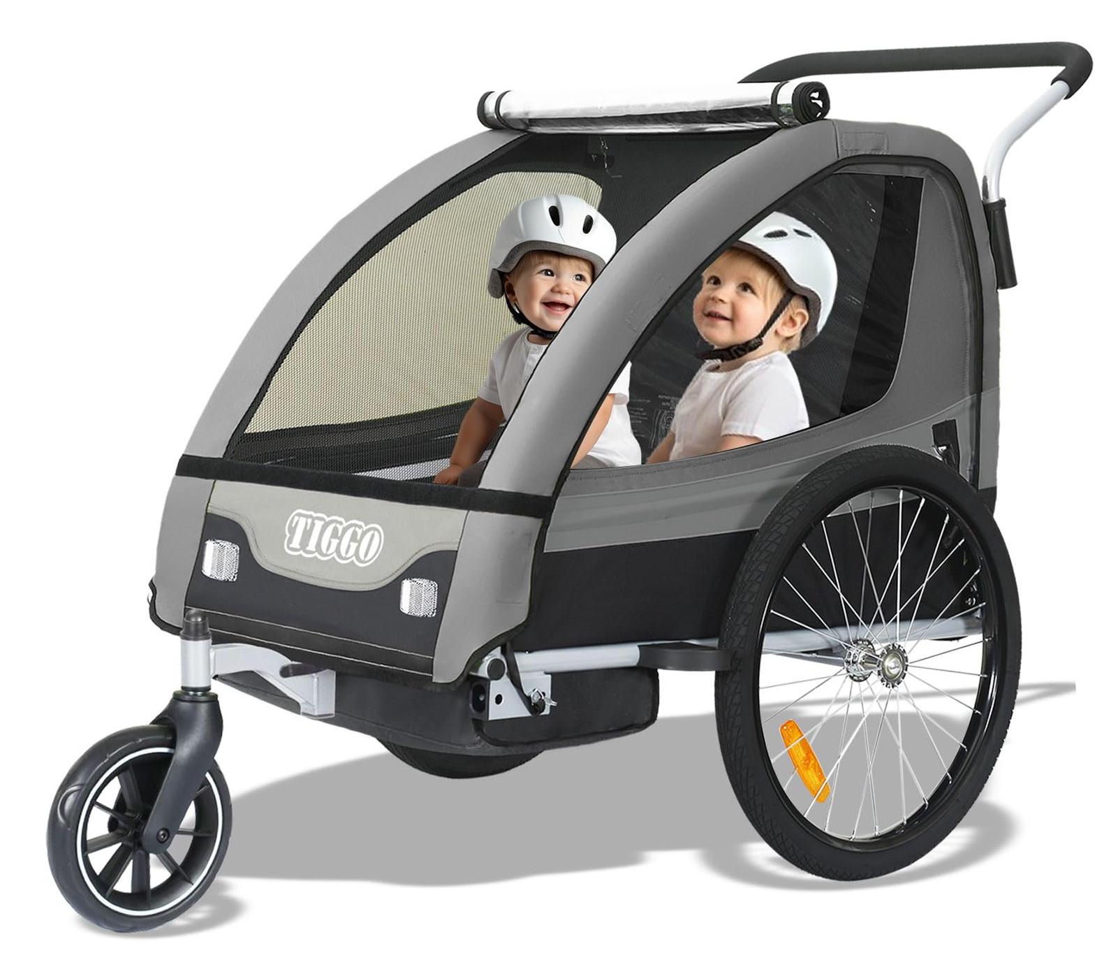 Kinderanhänger/Jogger, Kinderfahrradanhänger - 2-in-1 - für 1 oder 2 Kinder - Stahlrahmen mit Polyesterbezug