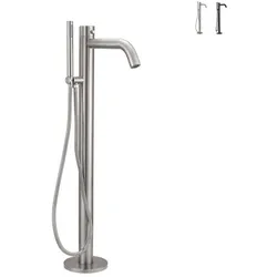 Freistehender Mini-Badewannenständer aus Edelstahl, Sined Oristano Inox Dusche, Kopf- und Handbrause, Warm-/Kaltwassereinlauf