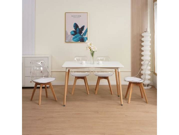 Ensemble table rectangulaire de repas + 4 chaises transparentes - SCANDI