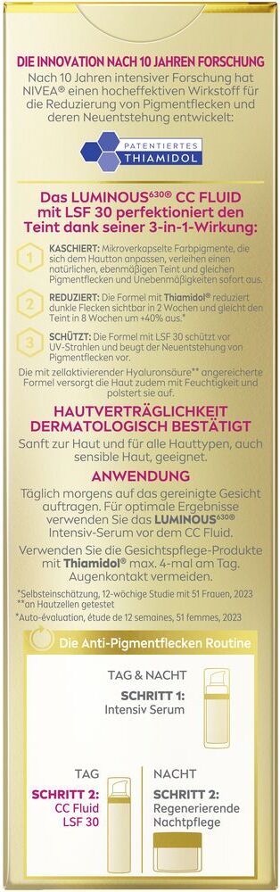 Nivea Luminous630 Anti-Pigmentflecken CC-Fluid LSF 30 Mittel 40ml 40 ml Serum