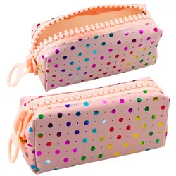 Federmäppchen für die Schule, Organizer, bunte Punkte, groß, Reißverschluss, Rosa