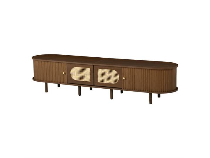 Flieks Tv-Schrank Oval Lowboard Nussbaum Rattan 180cm Modern, Eichefarben, 180x40x40 cm, Wohnzimmer, TV Möbel, Lowboards, Lowboards stehend