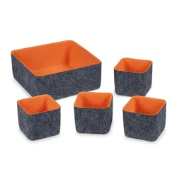 Relaxdays Schubladen Organizer, 5tlg. Schrankorganizer f. Kleiderschrank, Schublade uvm., faltbar, 2 Größen, grau/orange