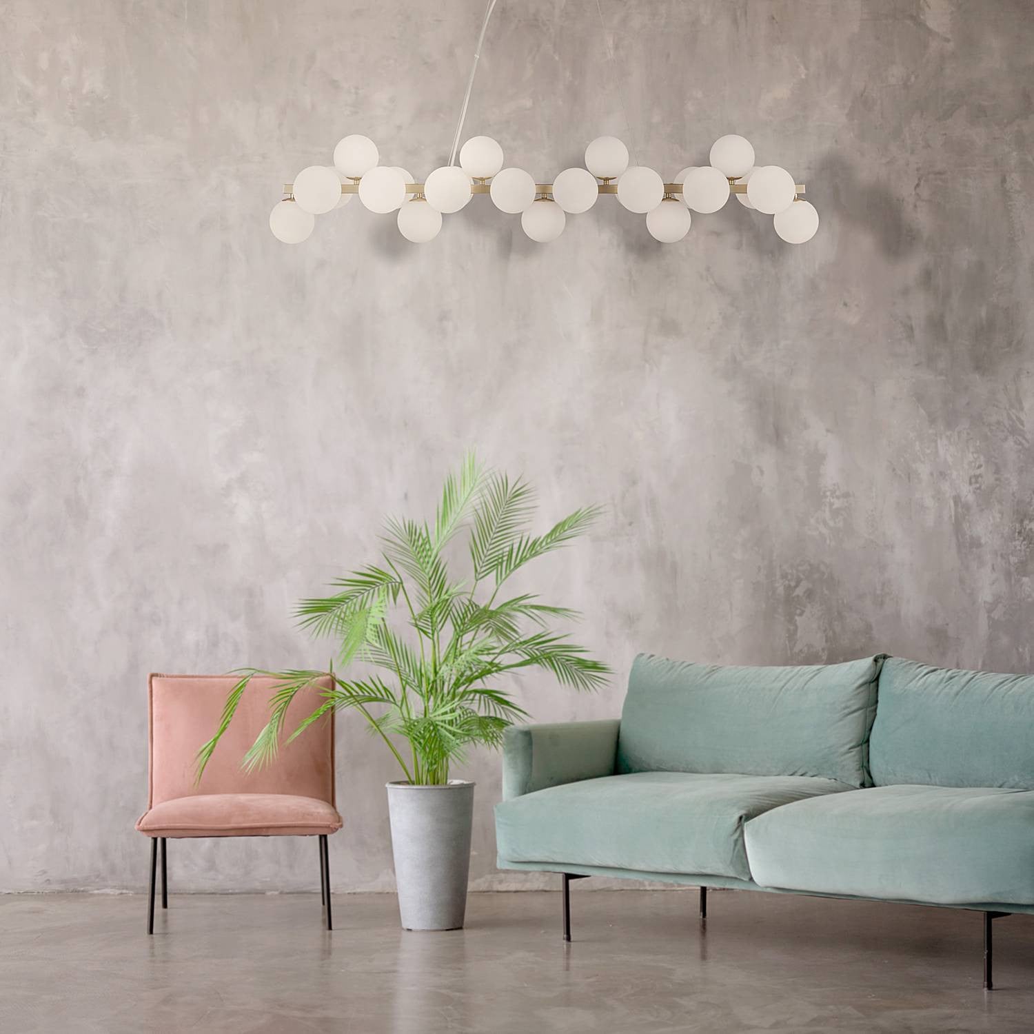 Maytoni Dallas hanglamp met 25 G9 fittingen, goud/messing en wit glas, Hoogte: 134 cm, Breedte: 124 cm