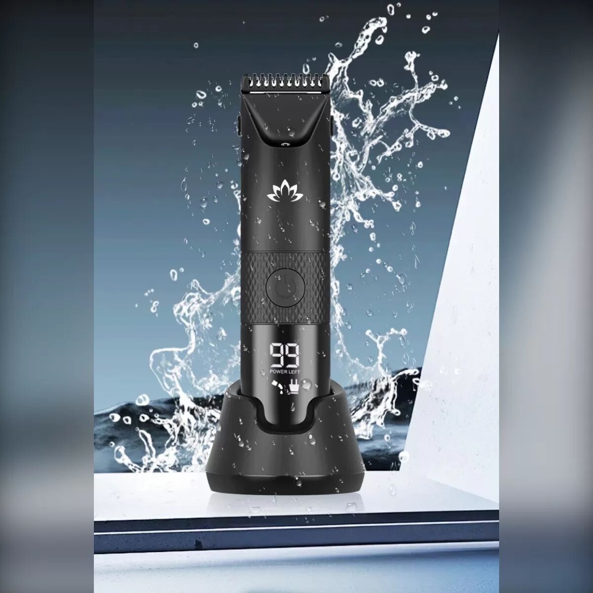 INF Ganzkörper-waschbarer Haartrimmer, USB wiederaufladbar mit Ladestation, IPX7 wasserdicht, LCD-Akkuanzeige, LED-Licht,