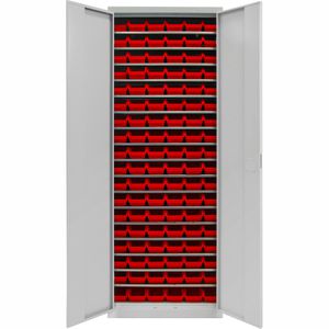 ADB Magazinschrank 40827, grau, 71 x 195 x 30cm, 17 Böden mit 108 Sichtlagerkästen, 108 Stück
