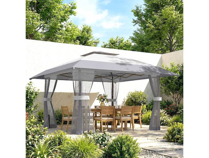 Outsunny Tonnelle Pliante 4x4m Réglable UV30+ Gris