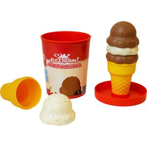 casdon Kaufladen-Zubehör Langnese Eisbecher, 4 Eiskugeln Vanille und Schokolade und 2 Waffelbecher