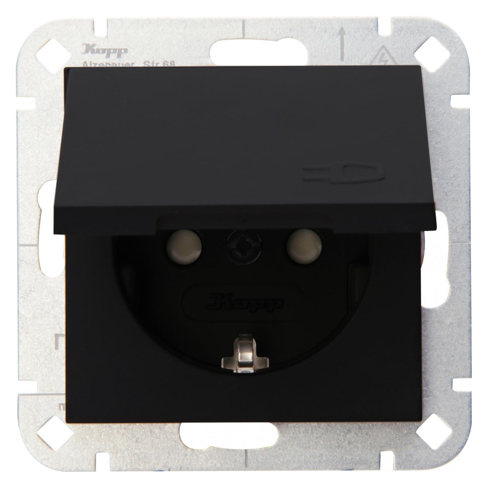 Kopp SCHUKO-Steckd. m. Klappd. 940150003 HK07 schwarz-matt (940150003)