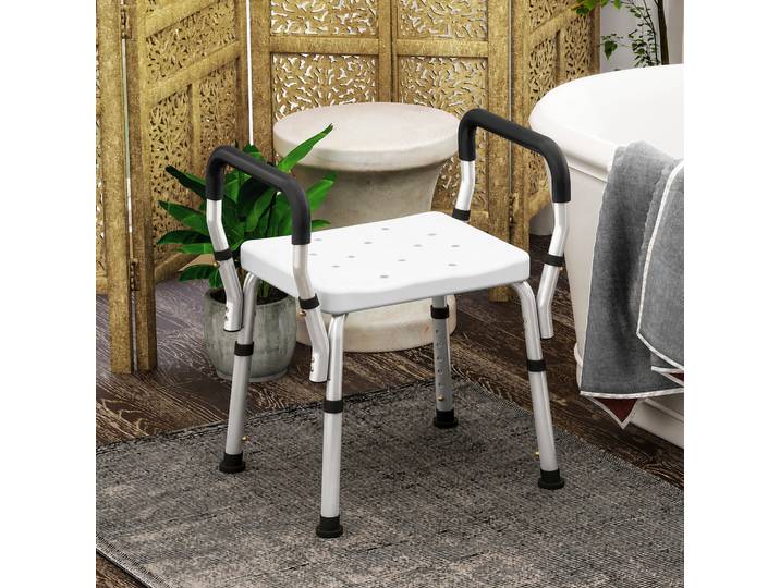 HOMCOM Tabouret Douche Handicapés Hauteur Réglable Blanc