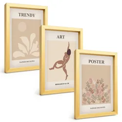BILDER SET 3er Set - 20x30 cm Goldrahmen - Matisses abstrakte Formen