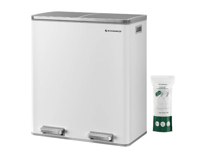 Doppel-Abfalleimer 2x30 Liter Soft-Close Wolkenweiss