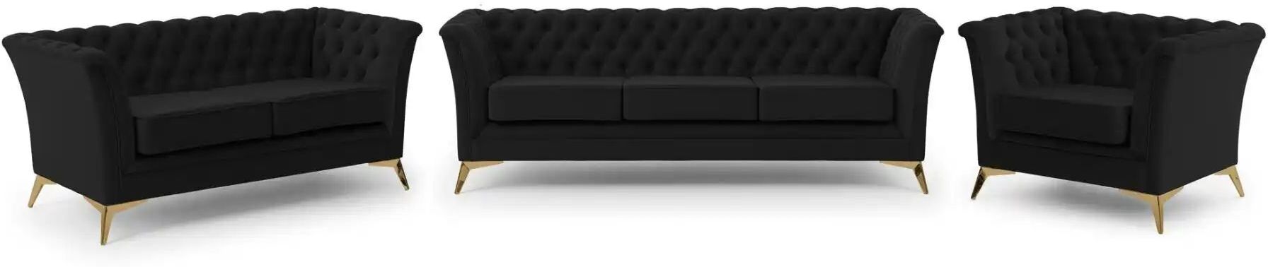S-STYLE Chesterfield Polstergarnitur 3+2+1  Wilhelm ¦ schwarz ¦ Maße (cm): B: