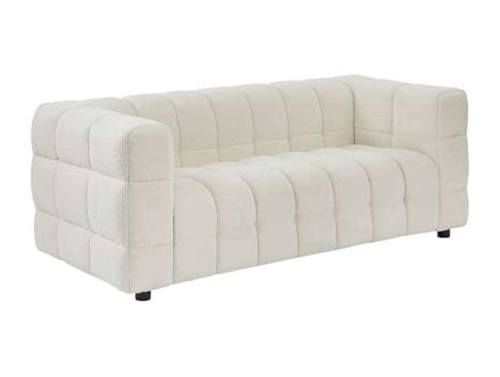 Vente-unique - Sofa ohne Schlafmöglichkeit 2 Personen Lerici - Stoff Weiß Holzgestell Weichheit des Frotteestoffs Gepolsterter Effekt