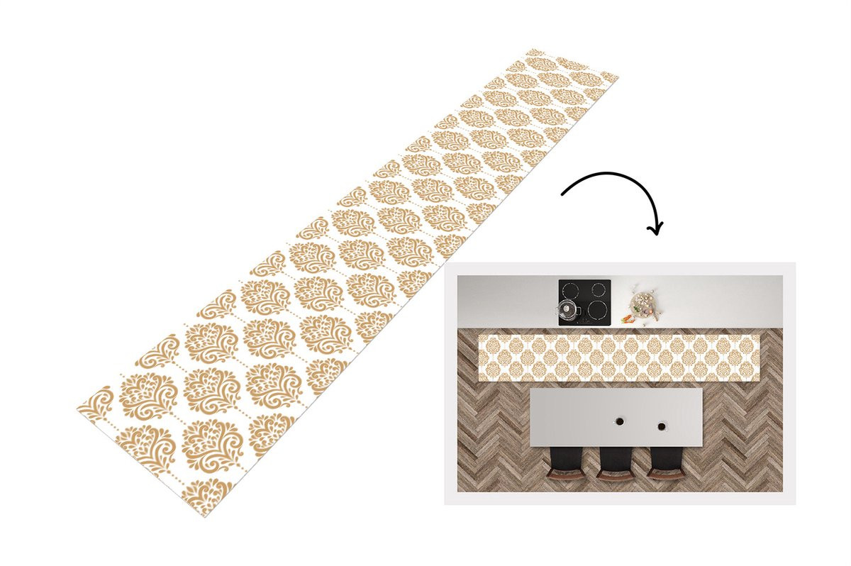 KitchenYeah Keukenloper Vintage Bloemen Goud Design - 360 x 60 cm