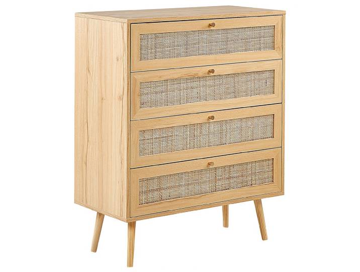 KOMMODE 4 Schubladen Rattan Helles Holz Perote
