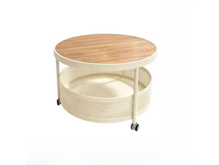SilkRZlsss Platzsparender Runder Couchtisch Mit Stauraum Und Rollen Vielseitiger 2-Ebenen-Teetisch Aus Hartglas, Mobiler Beistelltisch Fürs Wohnzimmer(#C,60CM)