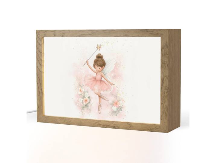 OnlyWow Nachttischlampe - Ballerina - Fee - Blumen - Rosa - 30x20 cm, Holzwerkstoff, Rechteckig, LED integriert, 30x20x8 cm, Lampen & Leuchten, Innenbeleuchtung, Nachtlicht