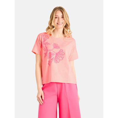 T-Shirt LIEBLINGSSTÜCK "DahliaL", Damen, Gr. XS, 275, neon orange, 68% Polyester, 28% Baumwolle, 4% Elasthan, loose fit, Rundhals, Shirts T-Shirt, mit Baumwoll-Anteil