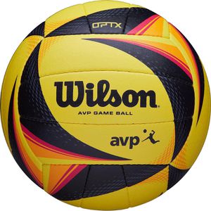WILSON Beachvolleyball FIVB OPTX DVV Official, Größe 5, gelb/schwarz/rot, 280 Gramm, Spielball