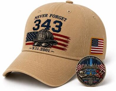 LightInthebox Never Forget 343 Memorial Hat, Adjustable 9/11 Firefighter Baseball Cap with American Flag Patch, Patriotic Tribute Gift for Firefighters, First Responders, Veterans, Family Supporters