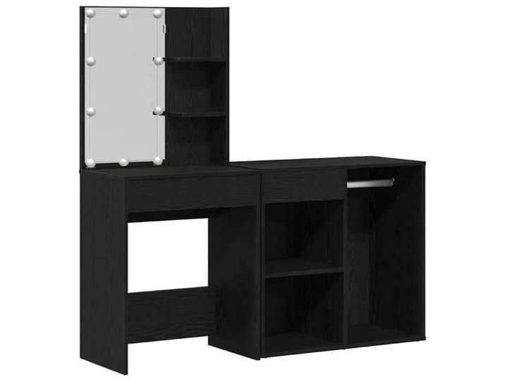 En solde  Table de Beauté moderne Ensemble Coiffeuse pour femmes LED avec tiroir Chêne noir A122