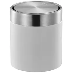 Tischabfalleimer EKO Fandy weiß Edelstahl matt 1,5 L praktischer Flachschwingdeckel, schön geformter Behälter