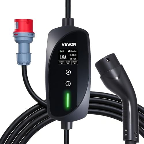 VEVOR Mobiele Wallbox Type 2 Laadstation, 11 kW 16 A, Driefasige Oplaadkabel 8 m, CEE16, Zwart