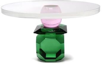 Vivience Glass Cake Plate with Diamond Green and Pink Base
