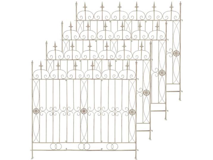 CLP Gartenzaun 4er Set Metall Antik-Creme, 124x116 cm, Gartenzubehör