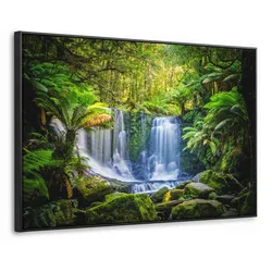 LEINWAND Bilder mit Rahmen - Dschungel - Wasserfall - Australien - Pflanzen - Natur - 150x100
