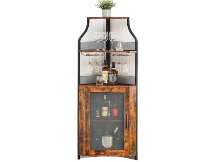 XPJYUA Eck Barschrank Eckweinschrank mit abnehmbarem Gestell Bar mit Scheunentor und Glashalter, Buffet und Zuhause(Color3)