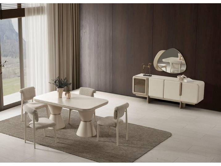 JVmoebel Essgruppe Beige Esszimmergarnitur Stilvoller Esstisch Robustes Sideboard 2tlg, Made in Europa