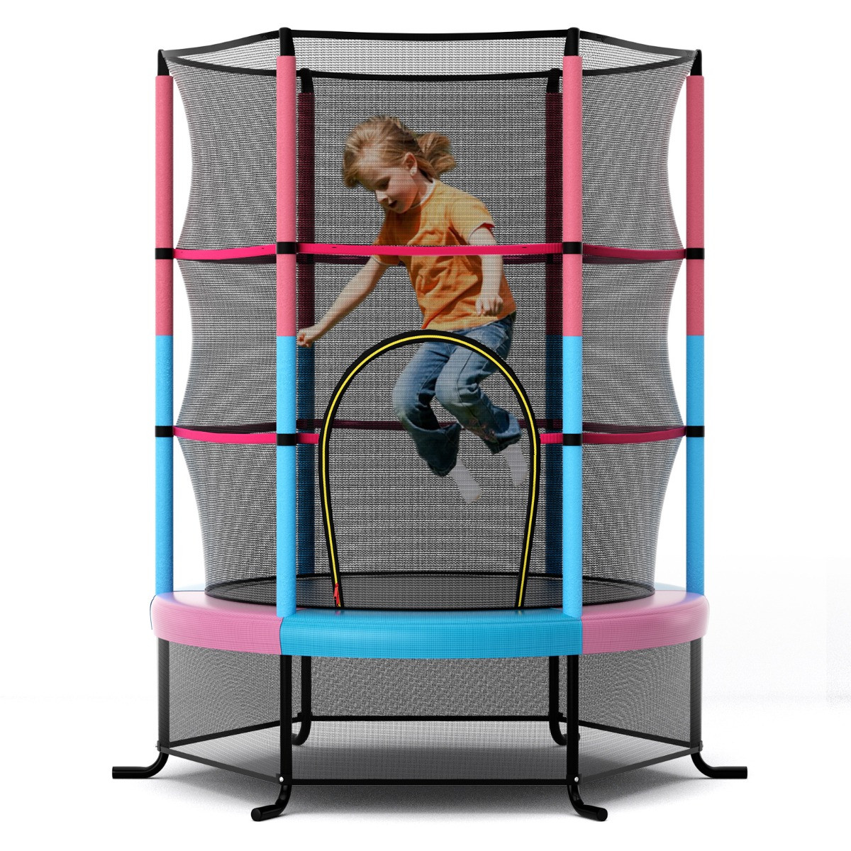 Costway Trampoline voor Kinderen met Veiligheidsnet en Springpad, Roze