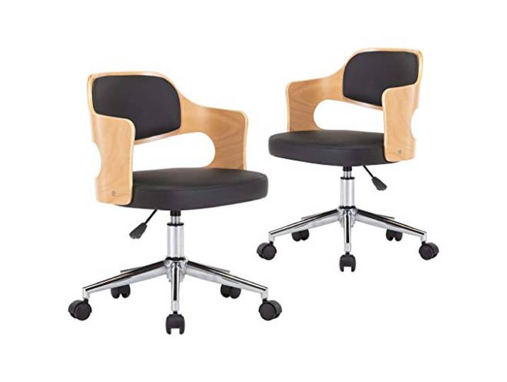 Coespram Esszimmerstühle 2er Set Drehbar mit Rollen Kunstleder Schwarz Flexible Beistellstühle mit leichtgängigen Rollen und Gasfeder für Arbeitszimmer, Lounge oder Heimbüro.